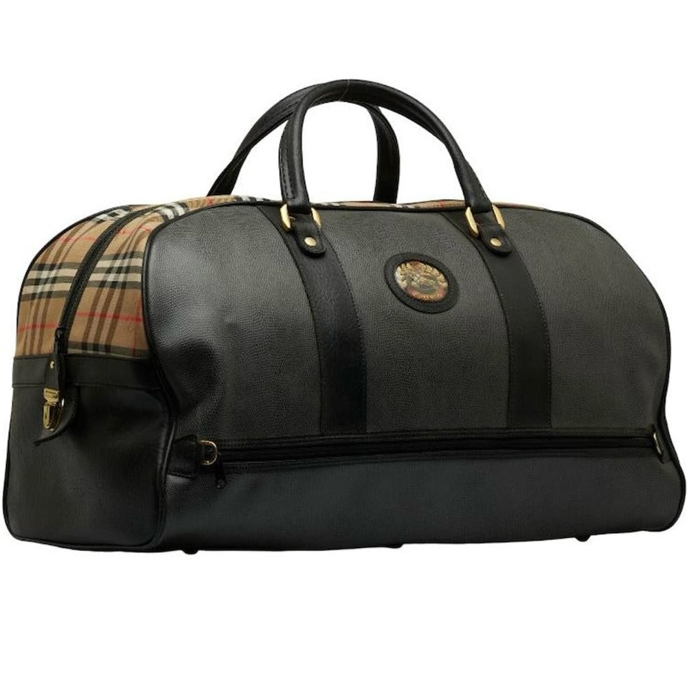 Burberry Vintage Travel Boston Bag Nova Check Leather Carry On